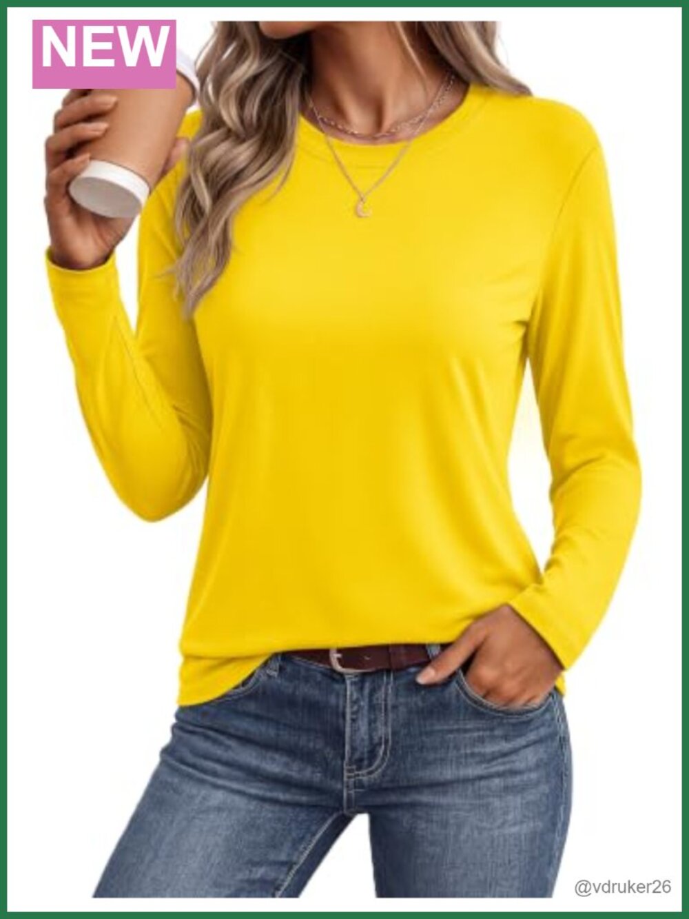 Long Sleeve Crewneck T-Shirt Cotton Blend Drop Shoulder Loose Fit Casual Top